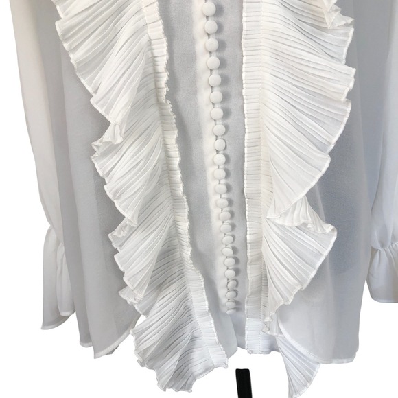 Commense Feminine Romantic Sheer Ruffled Detail Blouse With Tie Sz XS‎ - Picture 5 of 16